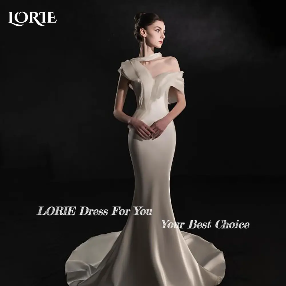 LORIE Shiny Satin Wedding Dress Elegant Bobycon Mermaid Bride Gowns Customized Bride Dress Off Shoulder Bride vestidos de novia