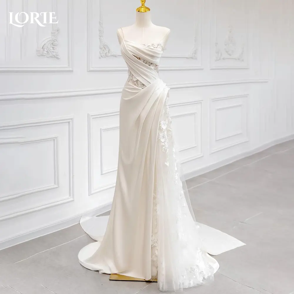 LORIE Graceful Lace Beach Wedding Dresses 3D Floral Appliqued Pleats Tulle Mermaid Bridal Gowns vestido de novia 2025 Customized