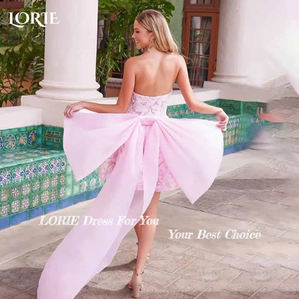 LORIE Bow Short Wedding Dresses Sweetheart Lace Applique Backless A-line Bride Gown Bride Party Gown vestidos de noviaCustomized