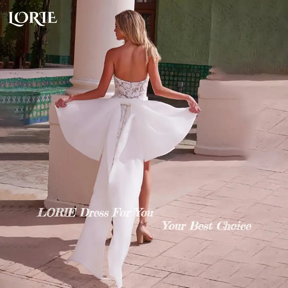LORIE Bow Short Wedding Dresses Sweetheart Lace Applique Backless A-line Bride Gown Bride Party Gown vestidos de noviaCustomized