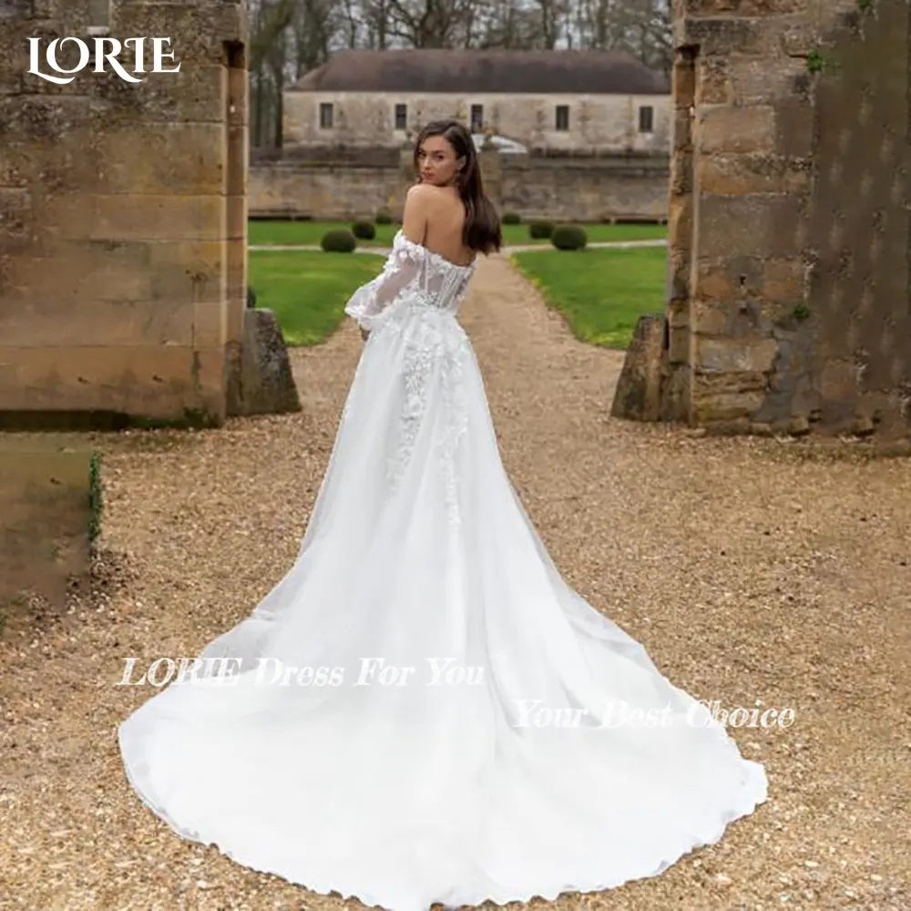 LORIE Puff Sleeve Wedding Dresses with Split Appliques Lace off Shoulder Tulle vestidos de novia Sweetheart Boho Bride Gown 2024