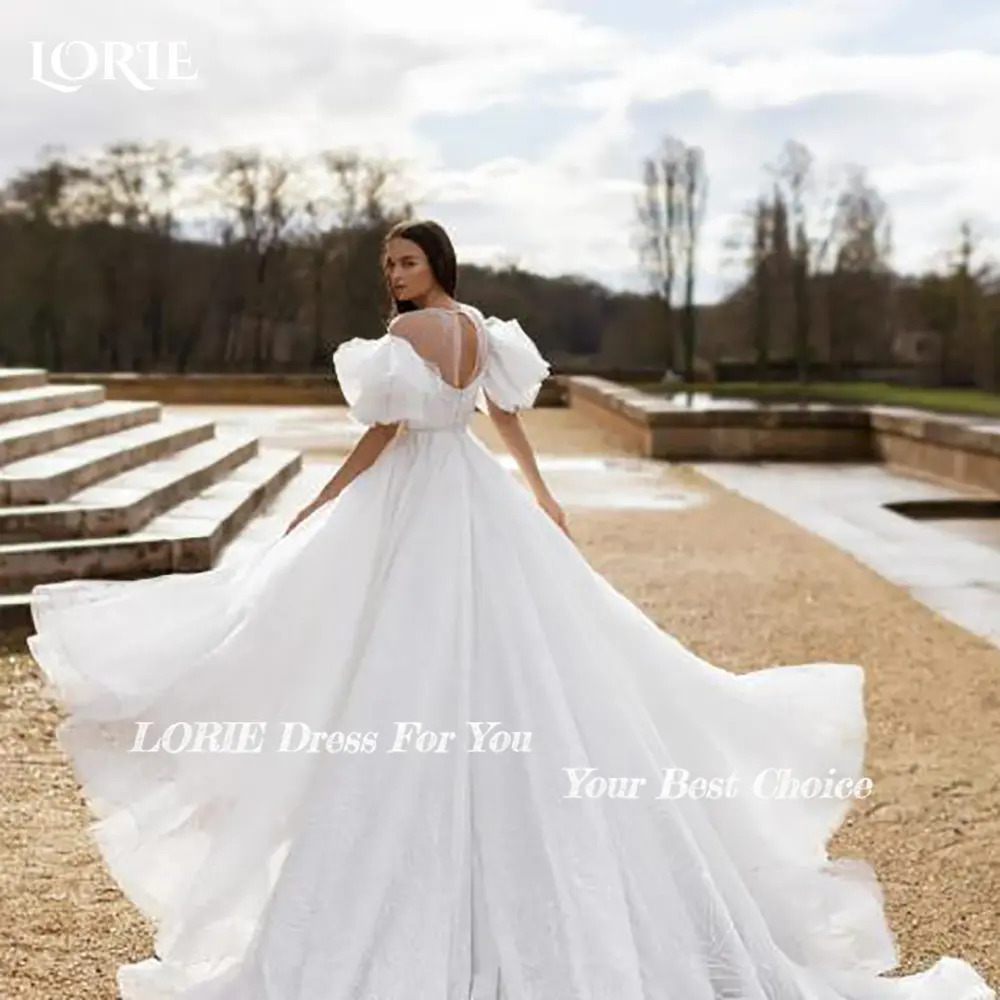 LORIE Flared Sleeve A-Line  Wedding Dress V Neck Slit Shiny Satin  Bridal Gown Customized Backless Bride DressSaudi Dress Dubai