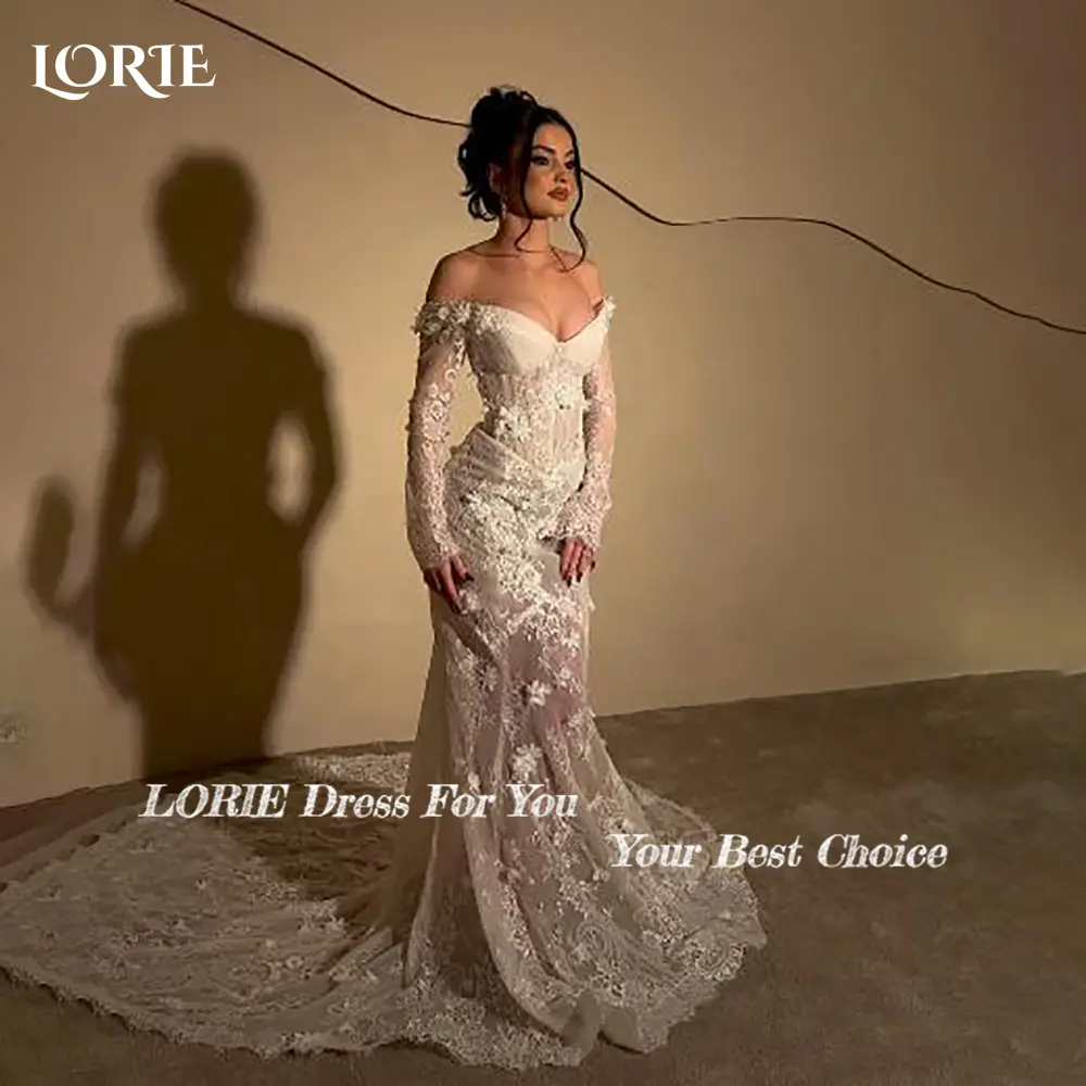 LORIE Boho Wedding Dresses Mermaid Lace Long Sleeves Wedding Gown Vintage White Ivory Custom Made Luxury Bridal Dress Customized