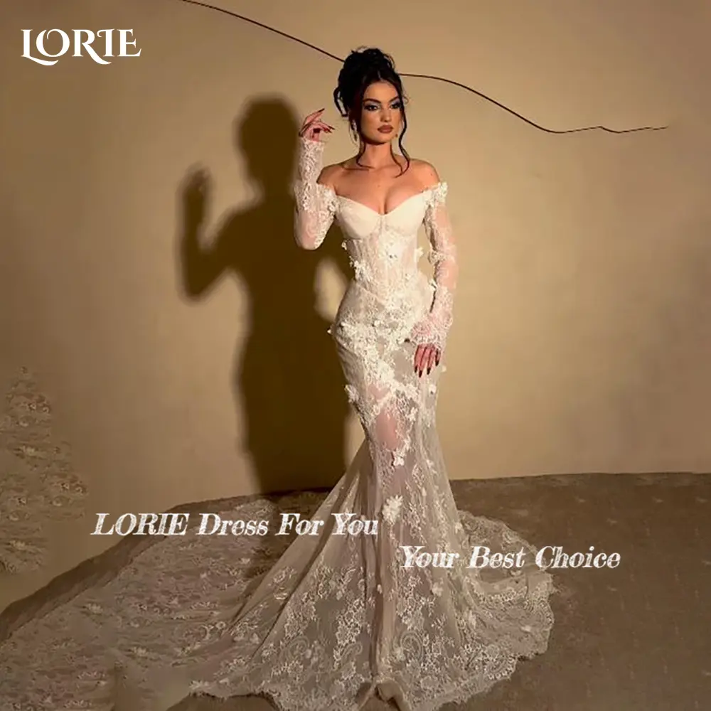 LORIE Boho Wedding Dresses Mermaid Lace Long Sleeves Wedding Gown Vintage White Ivory Custom Made Luxury Bridal Dress Customized