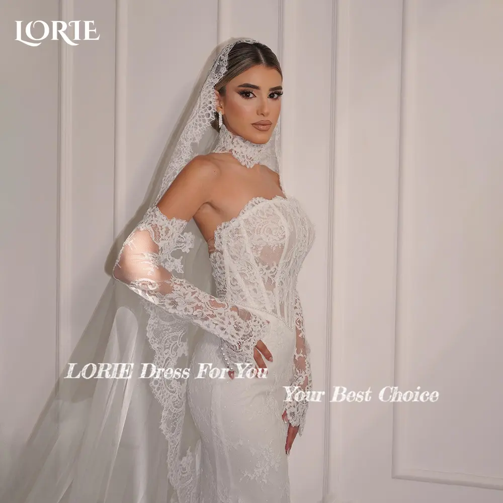 LORIE Elegant Lace Mermaid Ball Gown Wedding Dresses for Women Open Back Sleeveless Bridal Gowns Customized Plus Size Bride Gown