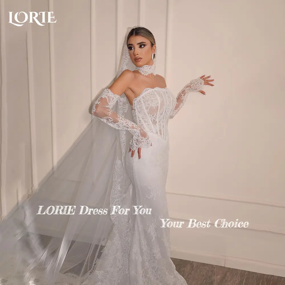 LORIE Elegant Lace Mermaid Ball Gown Wedding Dresses for Women Open Back Sleeveless Bridal Gowns Customized Plus Size Bride Gown