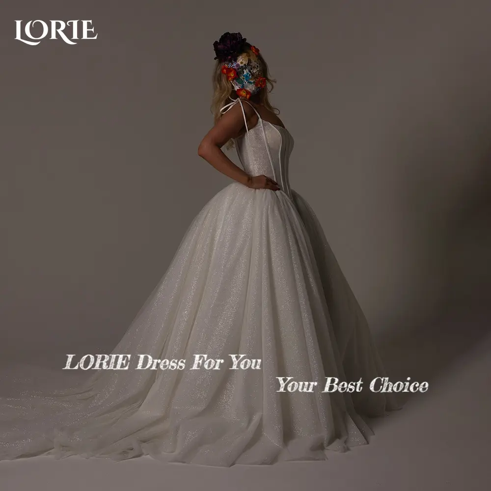 LORIE Sexy Glitter Bodycon Mermaid Wedding Dresses Spaghetti Straps A-Line Boho Bridal Gowns Shiny Train Bride Dress Customized