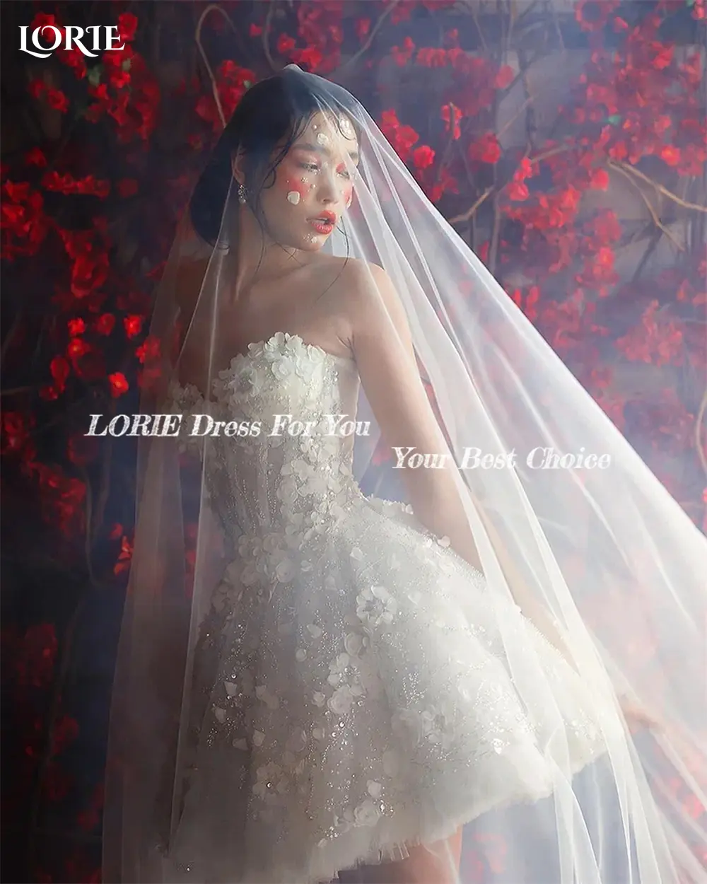 LORIE Fairy Lace Wedding Dresses Elegant Off Shhoulder A-Line Mini 3D Flowers Bridal Gowns Sweetheart Backless Bride Dress 2024