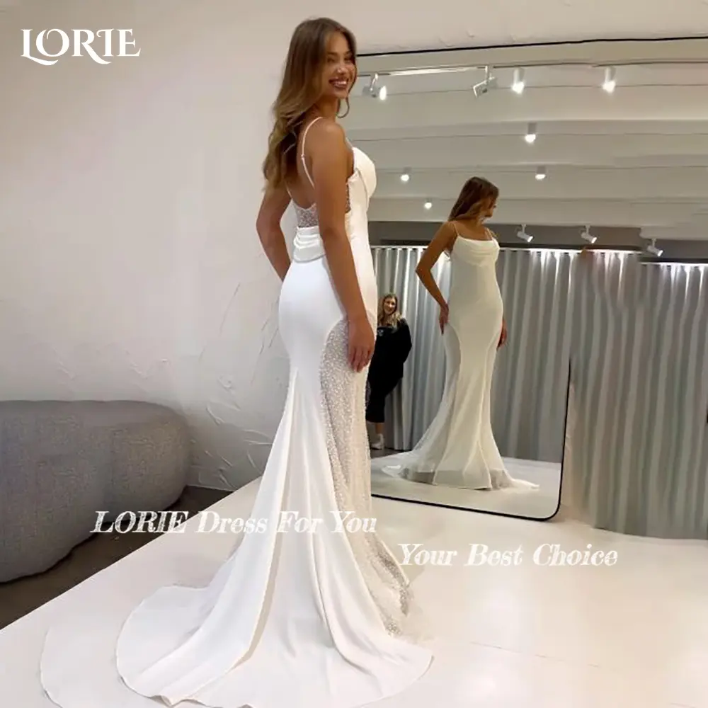 LORIE Shiny Mermaid Wedding Dress Spaghetti Strap Pleats Bride Gowns Customized Bride Dress Sweetheart Bride vestidos de novia