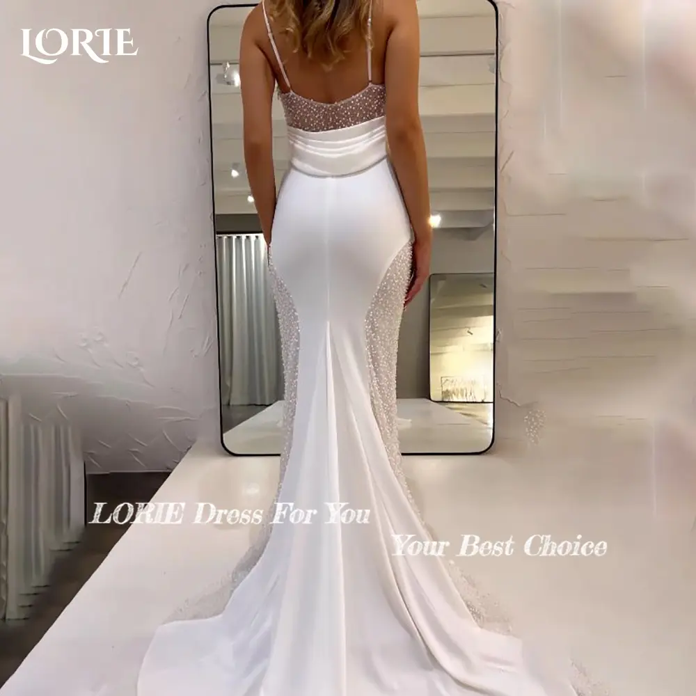 LORIE Shiny Mermaid Wedding Dress Spaghetti Strap Pleats Bride Gowns Customized Bride Dress Sweetheart Bride vestidos de novia