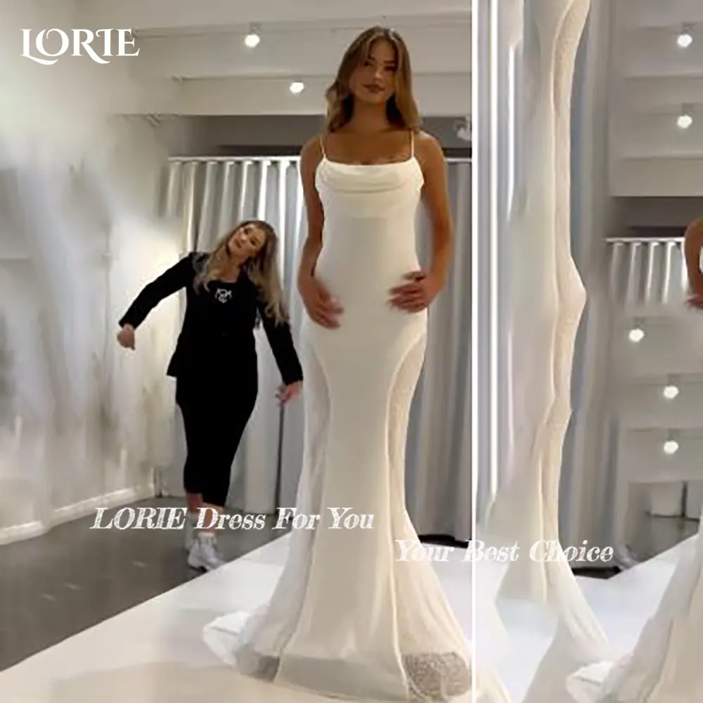 LORIE Shiny Mermaid Wedding Dress Spaghetti Strap Pleats Bride Gowns Customized Bride Dress Sweetheart Bride vestidos de novia
