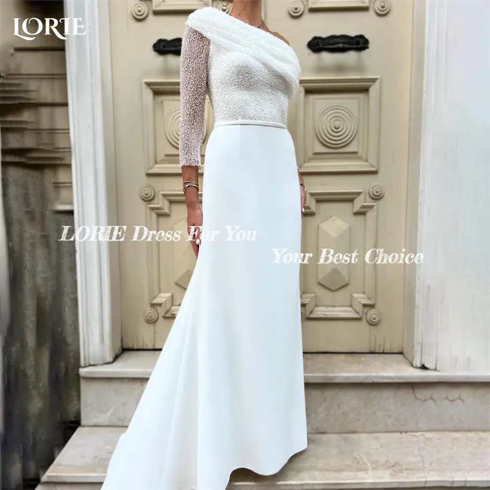 LORIE Glitter Mermaid Elegant Wedding Dresses Pleated Off Shoulder Bodycon Bridal Gowns Sparkly Elastic Satin 2024 Bride Dress