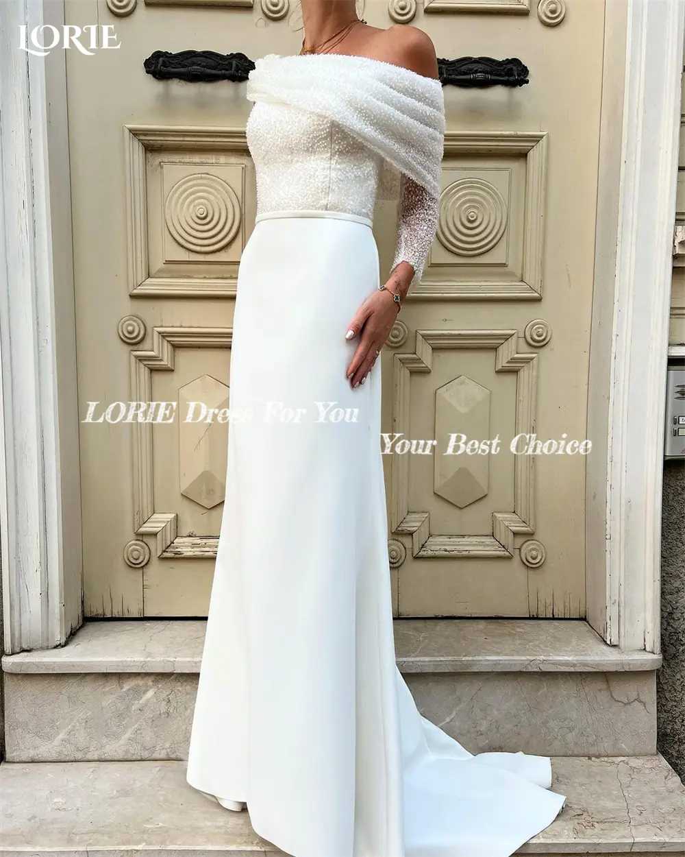 LORIE Glitter Mermaid Elegant Wedding Dresses Pleated Off Shoulder Bodycon Bridal Gowns Sparkly Elastic Satin 2024 Bride Dress