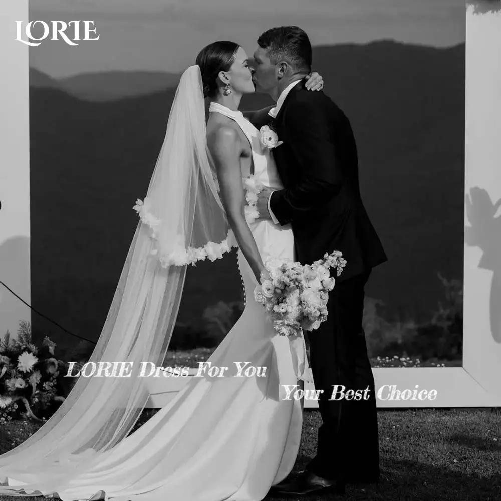 LORIE Solid Wedding Dresses Halter Satin A-Line Evening Prom Dress Simple Customed Backless White Ivory Bride Gowns Lawn Wedding