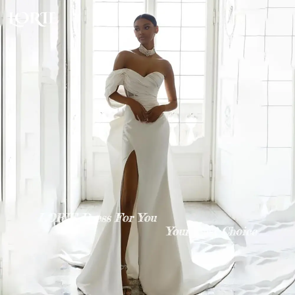 LORIE Bow Slit Wedding Dress One Shoulder Pleats Mermaid Bride Gowns Customized Bride Dress Sweetheart Bride vestidos de novia