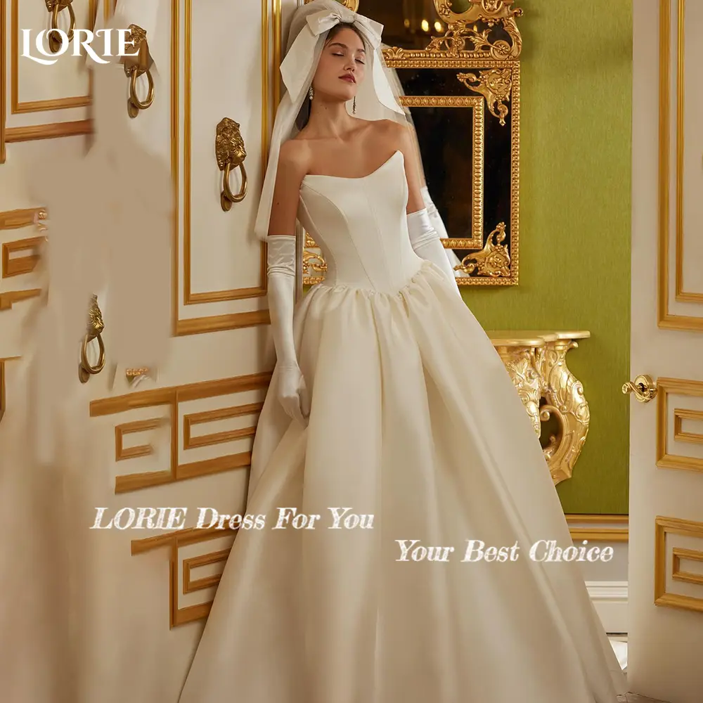 LORIE Sweetheart Wedding Dress Strapless Satin Bridal Gown Customized A-Line Floor Lenth Bride Dress Princess Saudi Dress Dubai