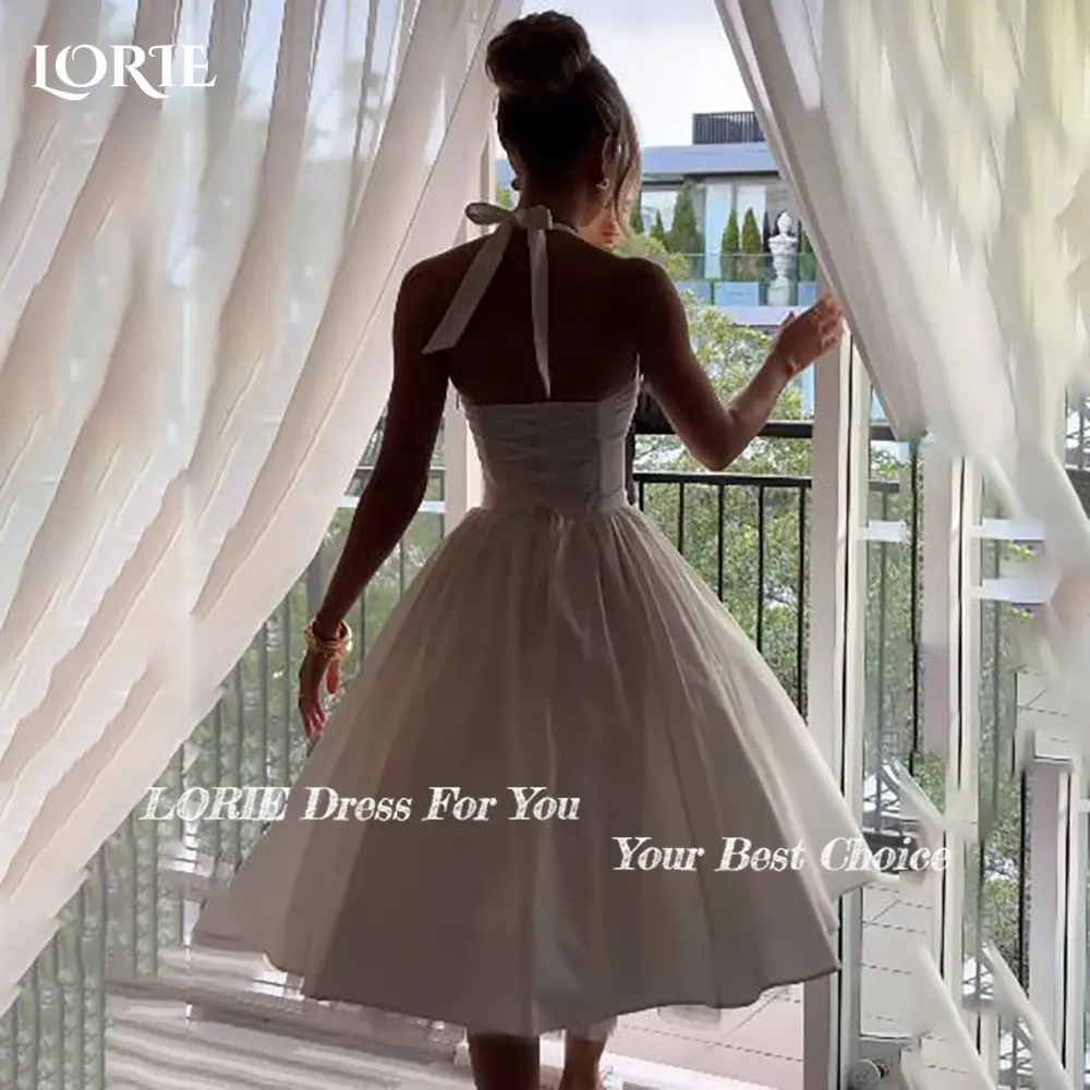 LORIE Short Halter Wedding Dresses Bow V Corset Sexy A-Line Backless Customized Mini Bridal Gown Princess Ball vestidos de novia