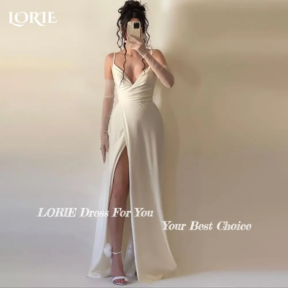 LORIE Spagetti Straps Wedding Dress Elegant V Neck Bobycon Mermaid Bride Gown Customized Bride Dress vestidos de novia No Glove