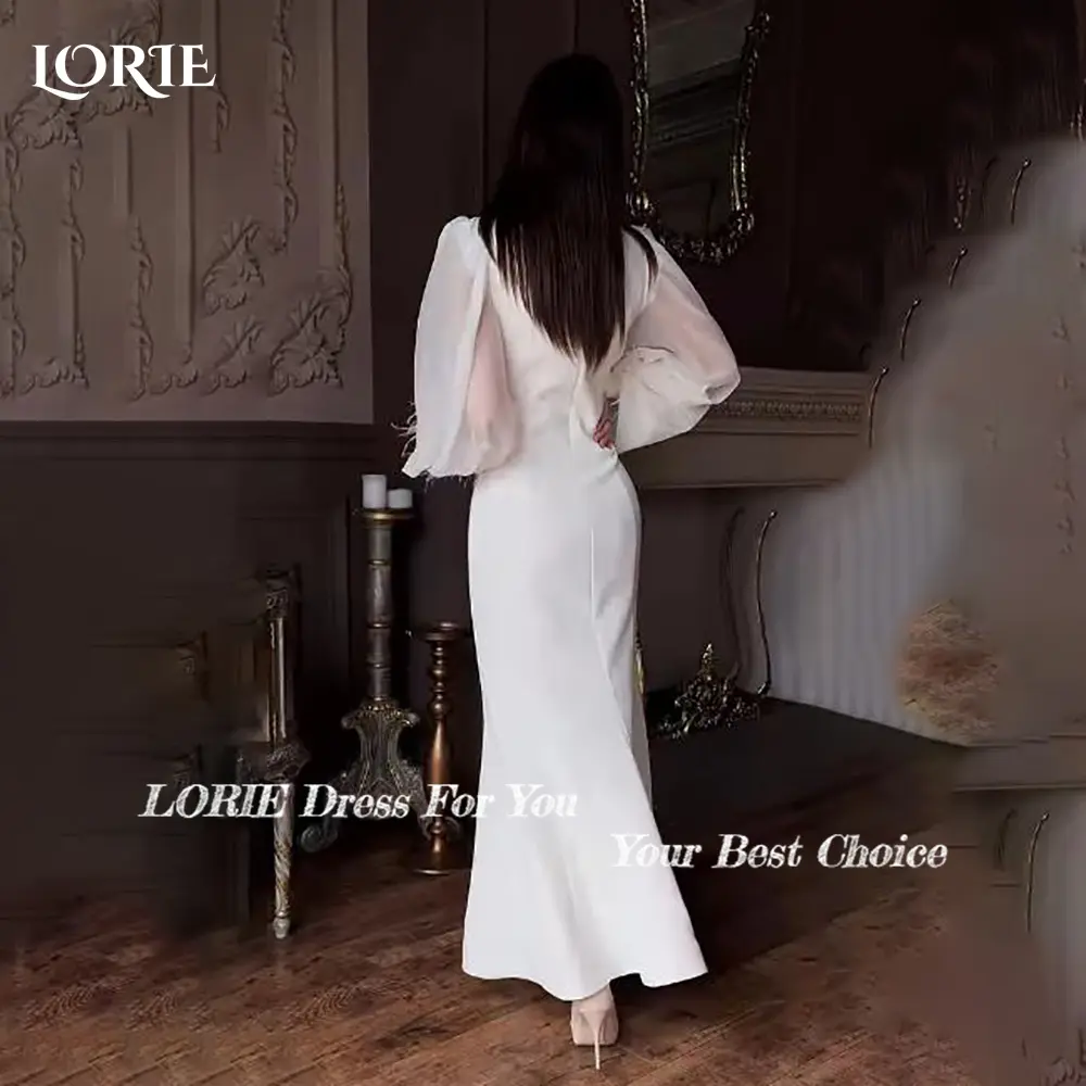 LORIE Puff Sleeve A-Line Wedding Dress Square Neck Mermaid Bobycon Bridal Gown Customized Backless Bride DressSaudi Dress Dubai