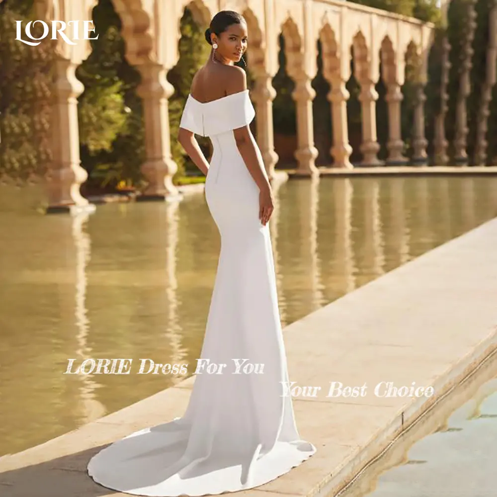 LORIE Shiny Satin Wedding Dress Elegant Bobycon Mermaid Bride Gowns Customized Bride Dress Off Shoulder Bride vestidos de novia
