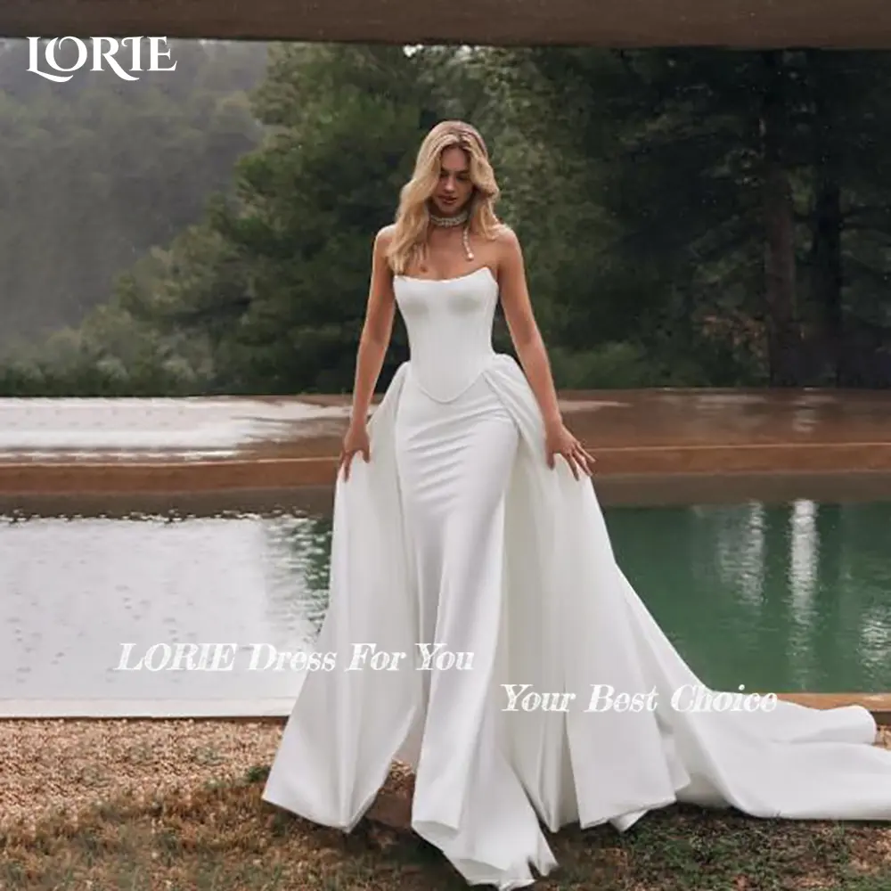 LORIE Strapless Mermaid Wedding Dresses Pleats Sweetheart Bridal Gown Detachale Train Backless Princess Bride Dress Customized