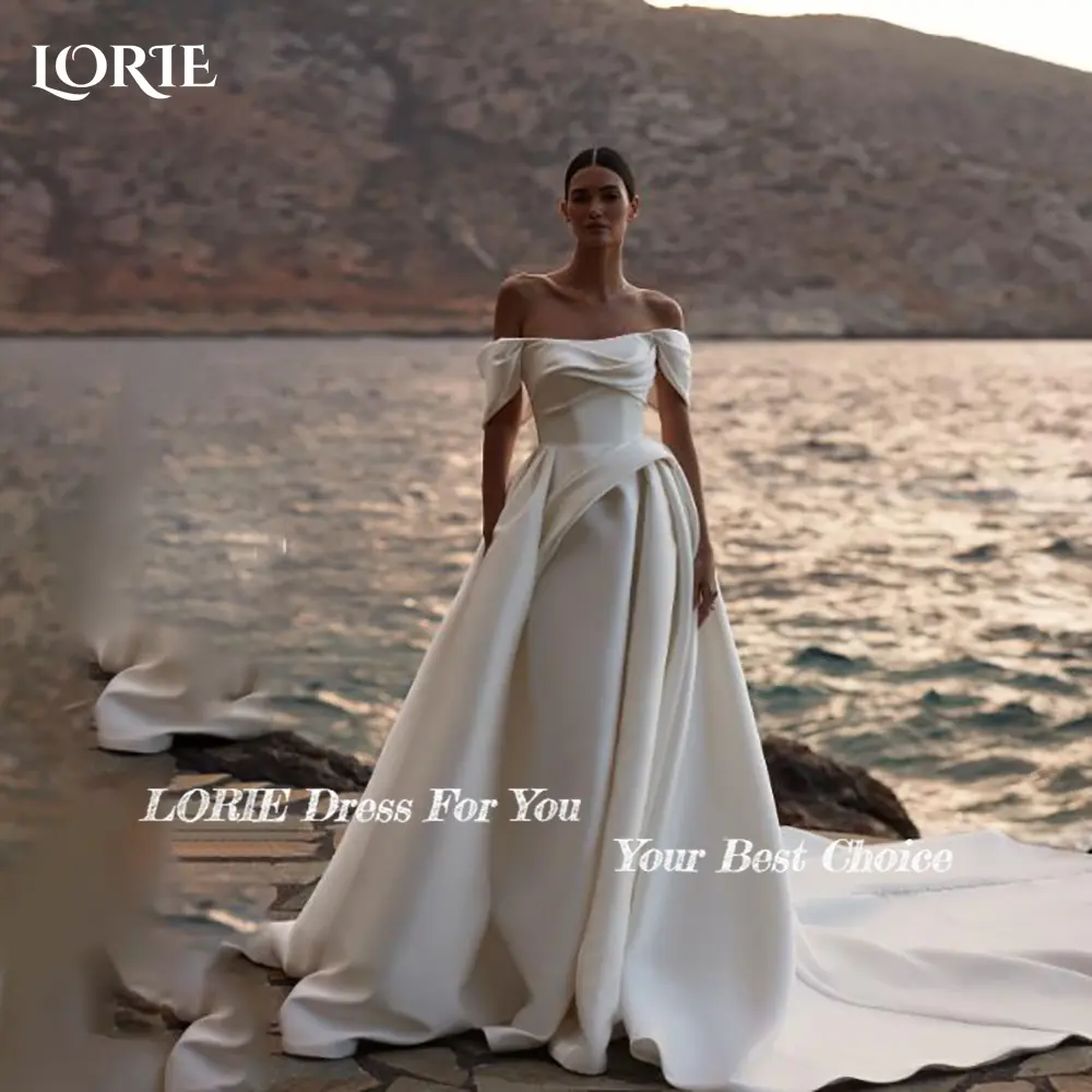 LORIE Beach Wedding Dresses Off Shoulder A-Line Satin Bride Gown Pleats Princess Bridal Dress vestidos de novia Customized 2025