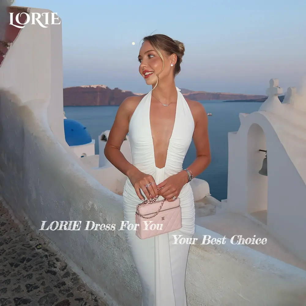 LORIE Halter Mermaid Wedding Dresses Sexy Pleats Deep V Neck Bride Gown Backless Bride Bridal Dress vestidos de novia Customized
