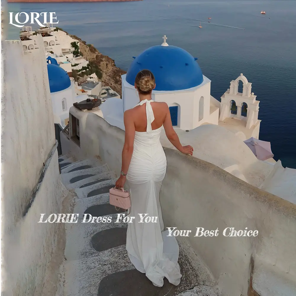LORIE Halter Mermaid Wedding Dresses Sexy Pleats Deep V Neck Bride Gown Backless Bride Bridal Dress vestidos de novia Customized