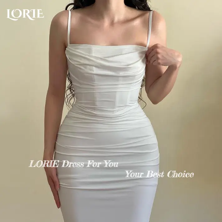 LORIE Beach Wedding Dresses Spaghetti Straps Pleats Bobycon Mermaid Bride Gown Ruched Bridal Dress vestidos de novia Customized