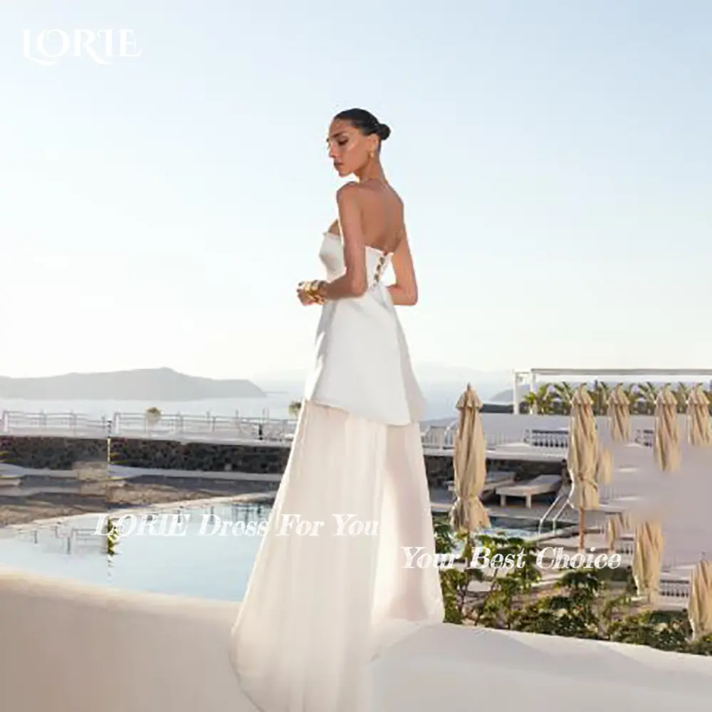 LORIE Lace Beach Wedding Dresses Strapless A-Line Satin Bride Gown Illusion Princess Bridal Dress vestidos de novia Customized