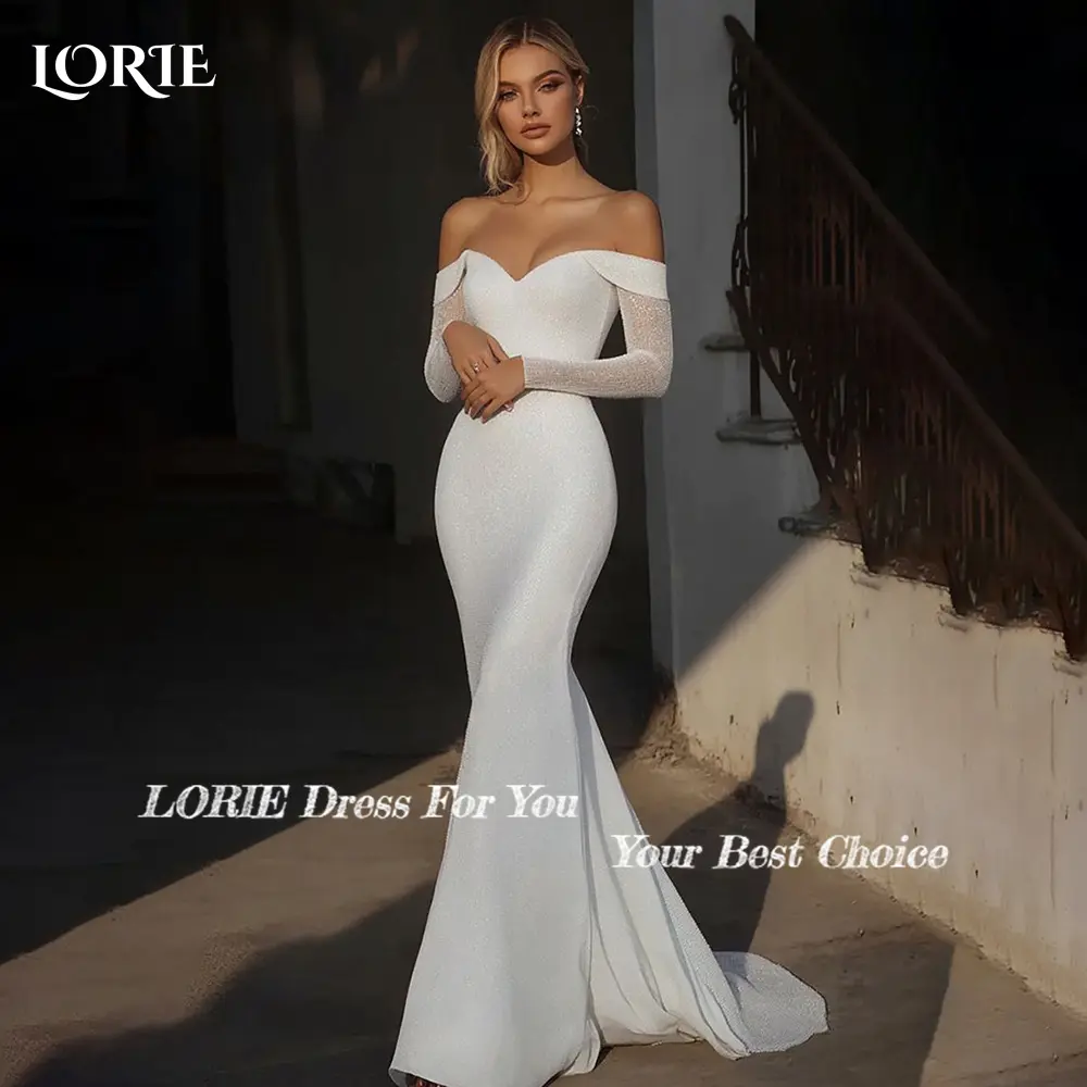 LORIE Lace Beach Wedding Dresses Off Shoulder A-Line Long Sleeve Bride Gown Princess Bridal Dress vestidos de novia Customized