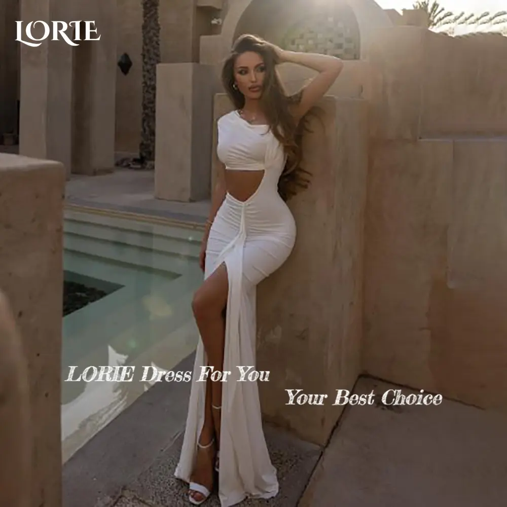 LORIE Slit Beach Wedding Dresses Sexy Leak Straps Pleats Mermaid Bride Gown Chiffon Bridal Dress vestidos de novia Customized