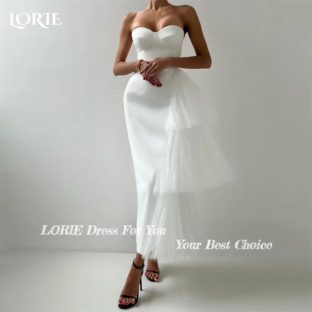 LORIE Modern Pure Wedding Dresses Off Shoulder Side Tiered Ruffles Sheath Bridal Gowns Sleeveless Backless Elastic Bride Dress