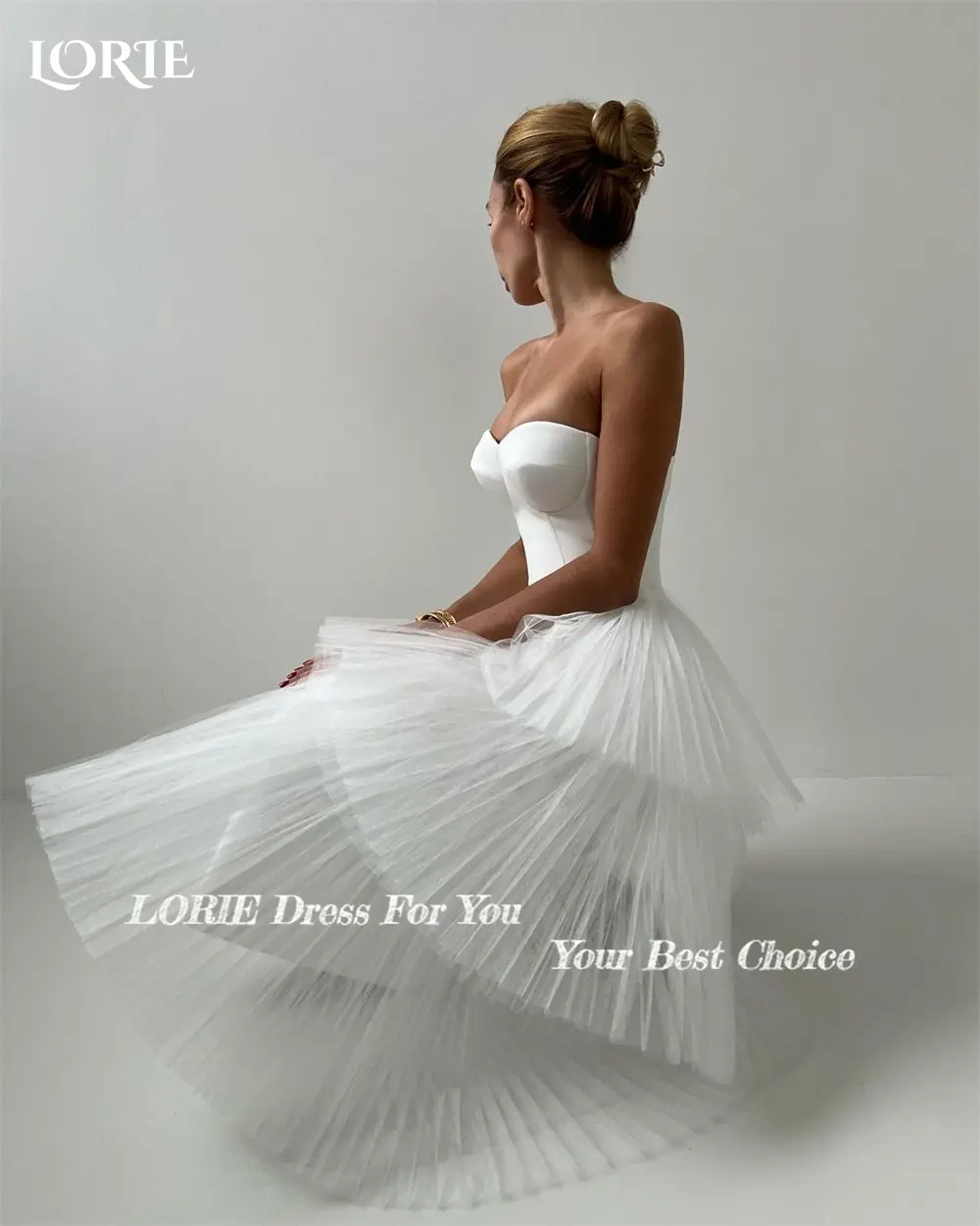 LORIE Modern Pure Wedding Dresses Off Shoulder Side Tiered Ruffles Sheath Bridal Gowns Sleeveless Backless Elastic Bride Dress