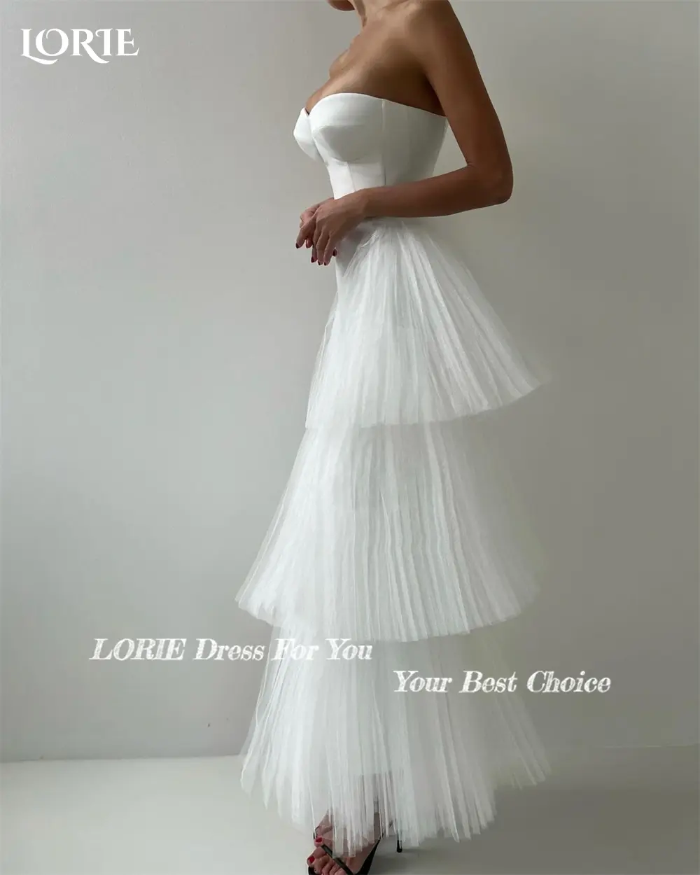 LORIE Modern Pure Wedding Dresses Off Shoulder Side Tiered Ruffles Sheath Bridal Gowns Sleeveless Backless Elastic Bride Dress