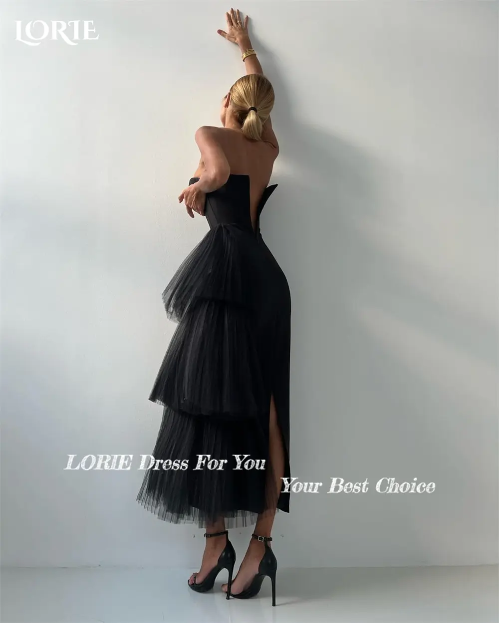 LORIE Modern Pure Wedding Dresses Off Shoulder Side Tiered Ruffles Sheath Bridal Gowns Sleeveless Backless Elastic Bride Dress