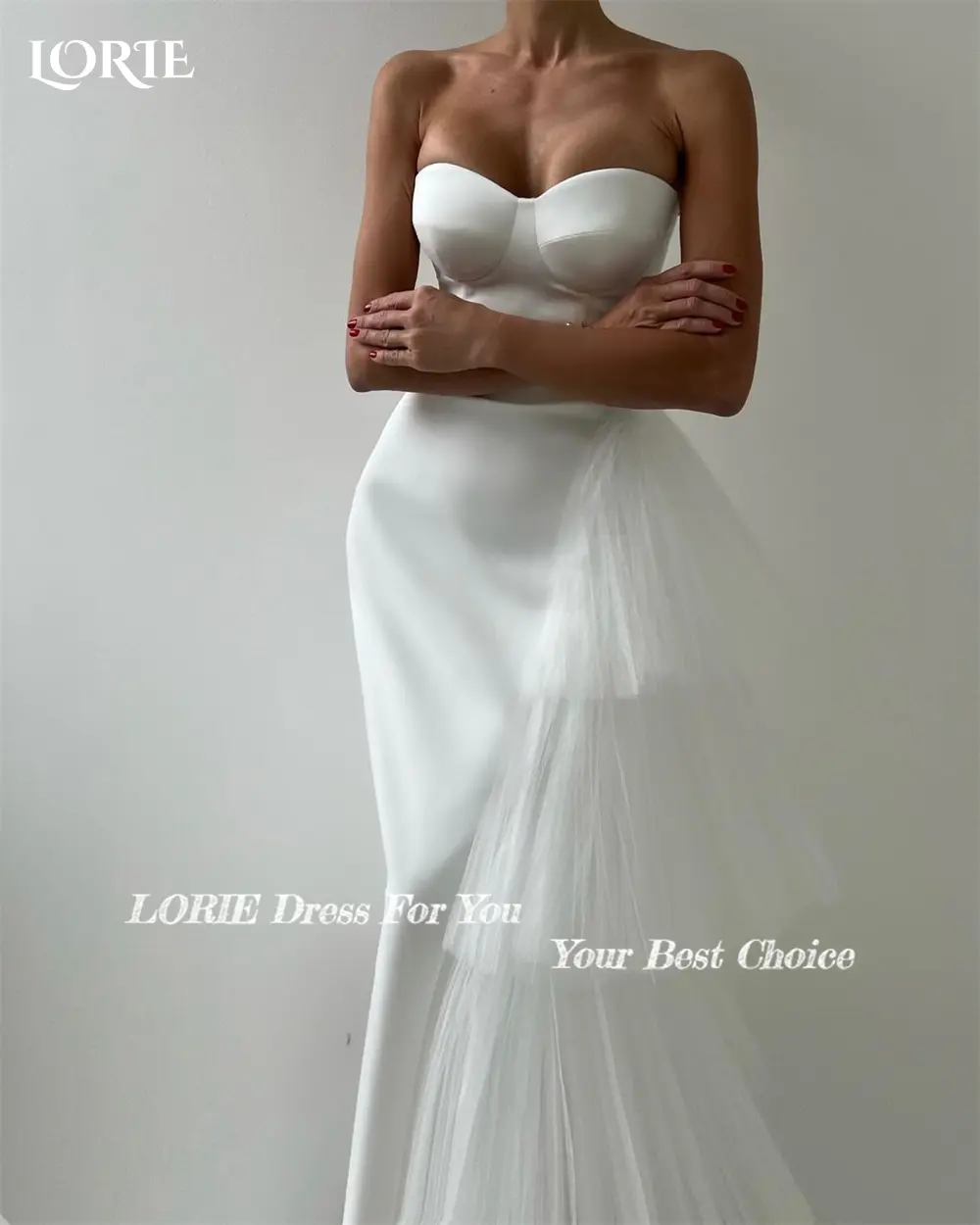 LORIE Modern Pure Wedding Dresses Off Shoulder Side Tiered Ruffles Sheath Bridal Gowns Sleeveless Backless Elastic Bride Dress