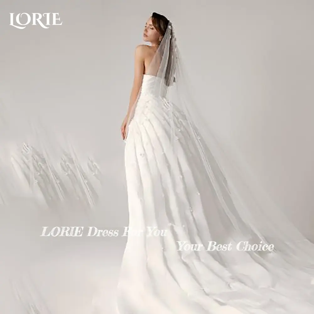 LORIE 3D Flowers Mermaid Wedding Dresses Pleats Appliques Sweetheart Bridal Gown Train Backless Princess Bride Dress Customized