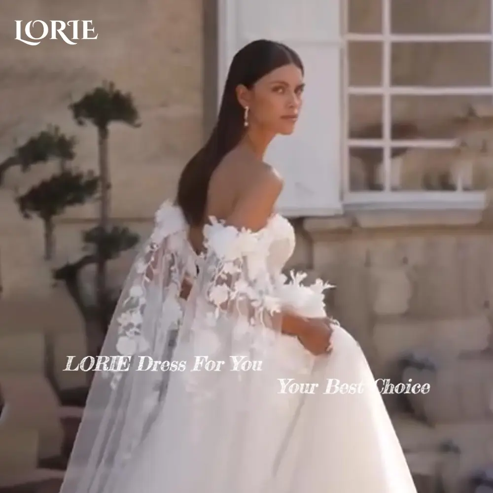 LORIE Elegant Lace Wedding Dresses Appliques Strapless A-Line Shawl Luxury Cloak Sweetheart Bridal Gown Customized Bride Dresses