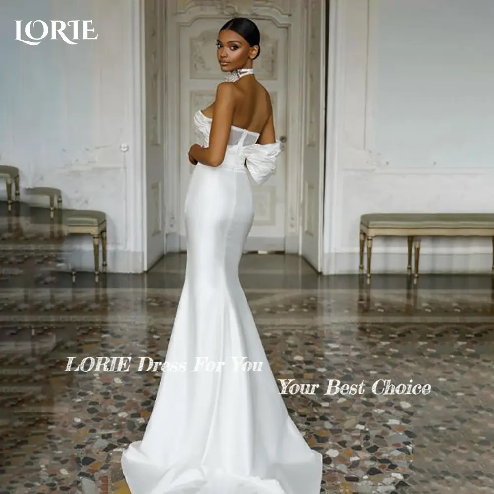 LORIE Shiny Satin Wedding Dress Strapless Backless Mermaid Bride Gowns Customized Bride Dress Sweetheart Bride vestidos de novia