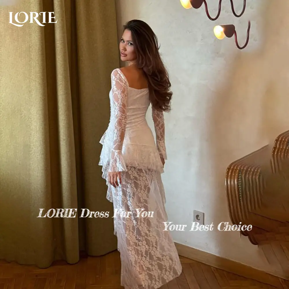 LORIE Graceful Lace Short Wedding Dresses 3D Floral Appliqued Square Neck Midi Bridal Gowns vestido de novia Plus sizeCustomized
