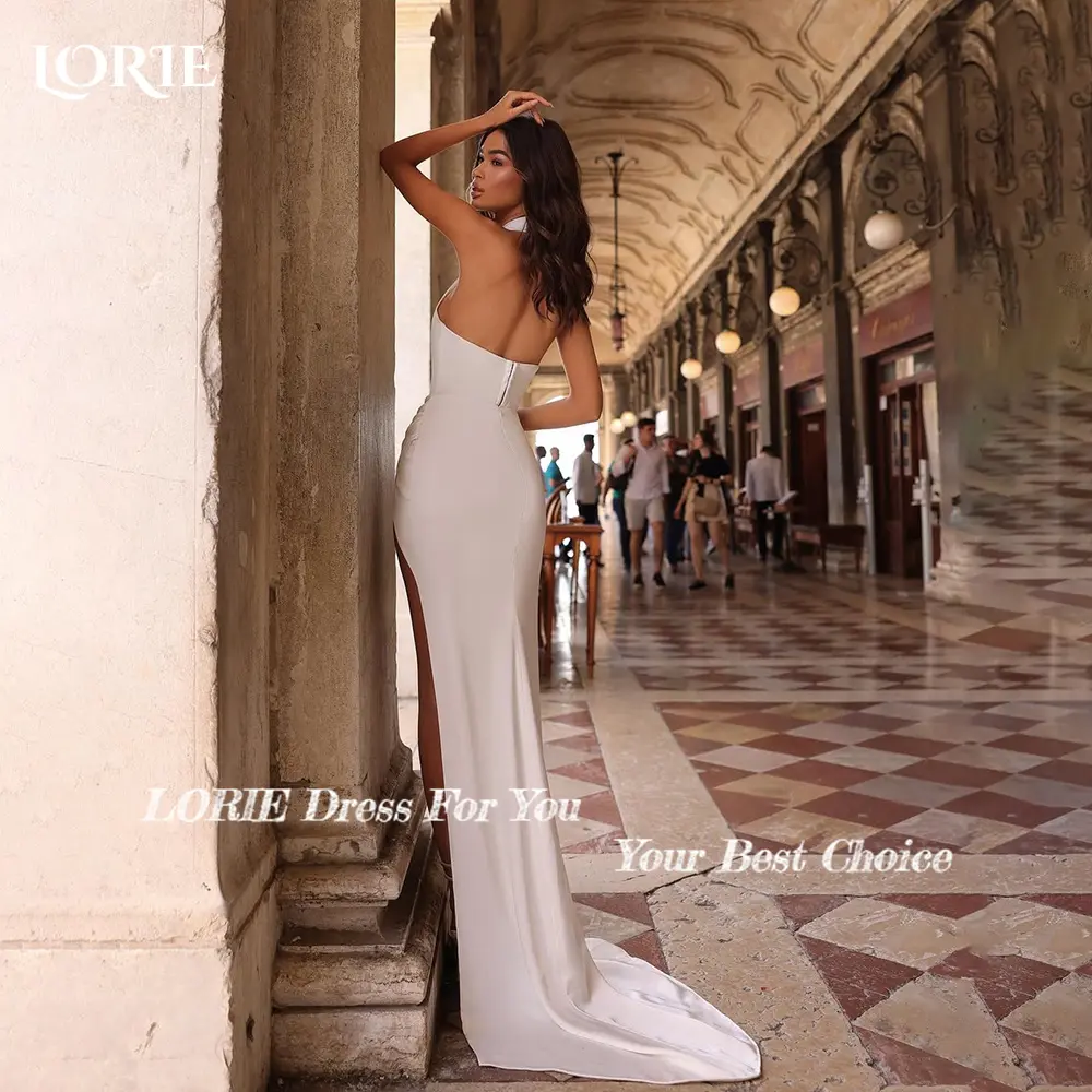 LORIE Halter Long Wedding Dresses Sexy High Slit Straps Bride Gown Backless Memaid Bridal Gown 2025 vestidos de novia Customized