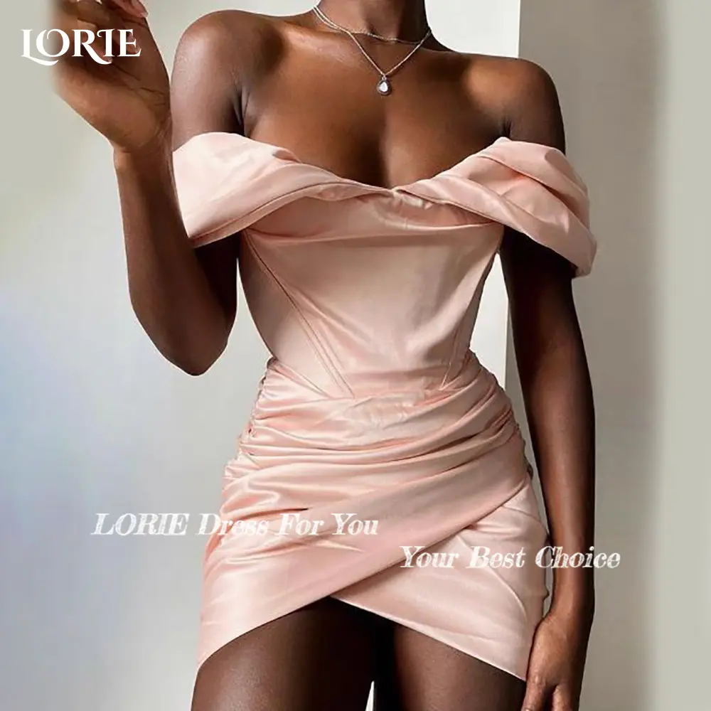 LORIE Graceful Off Shoulder Short Wedding Dresses V Neck Pleats Corset Midi Bridal Gowns vestido de novia Plus size Customized