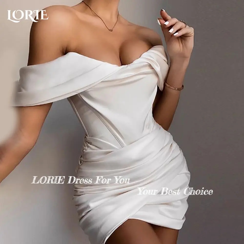 LORIE Graceful Off Shoulder Short Wedding Dresses V Neck Pleats Corset Midi Bridal Gowns vestido de novia Plus size Customized