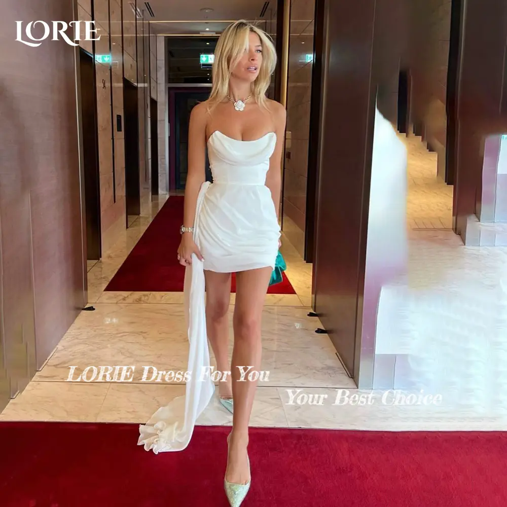 LORIE Graceful Short Wedding Dresses Bobycon Boat Neck Backless Corset Midi Bridal Gowns vestido de novia Plus sizeCustomized