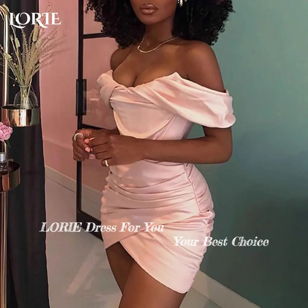 LORIE Graceful Off Shoulder Short Wedding Dresses V Neck Pleats Corset Midi Bridal Gowns vestido de novia Plus size Customized