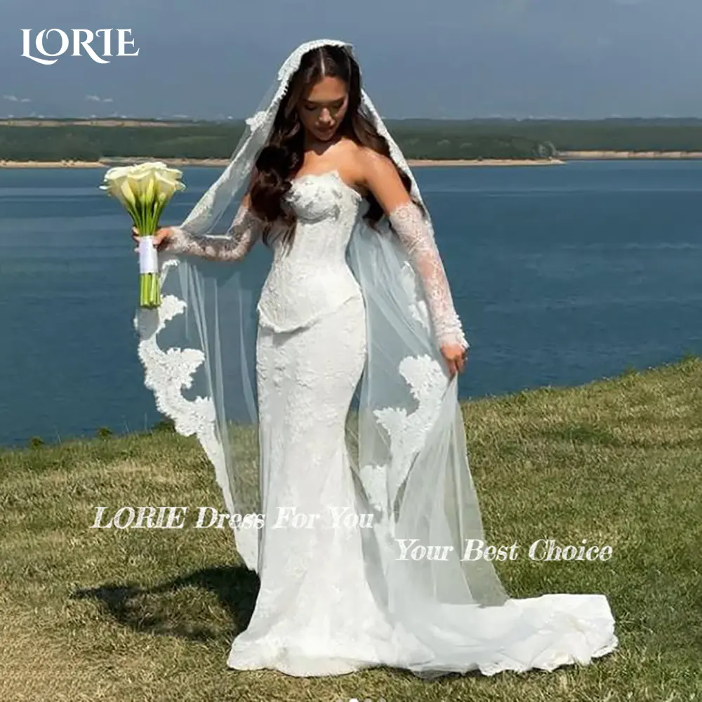 LORIE Mermaid Wedding Dress Sweetheart Lace Appliques Flowers Bride Gown Elegant Beach Boho Bride Dress Sexy vestidos de novia