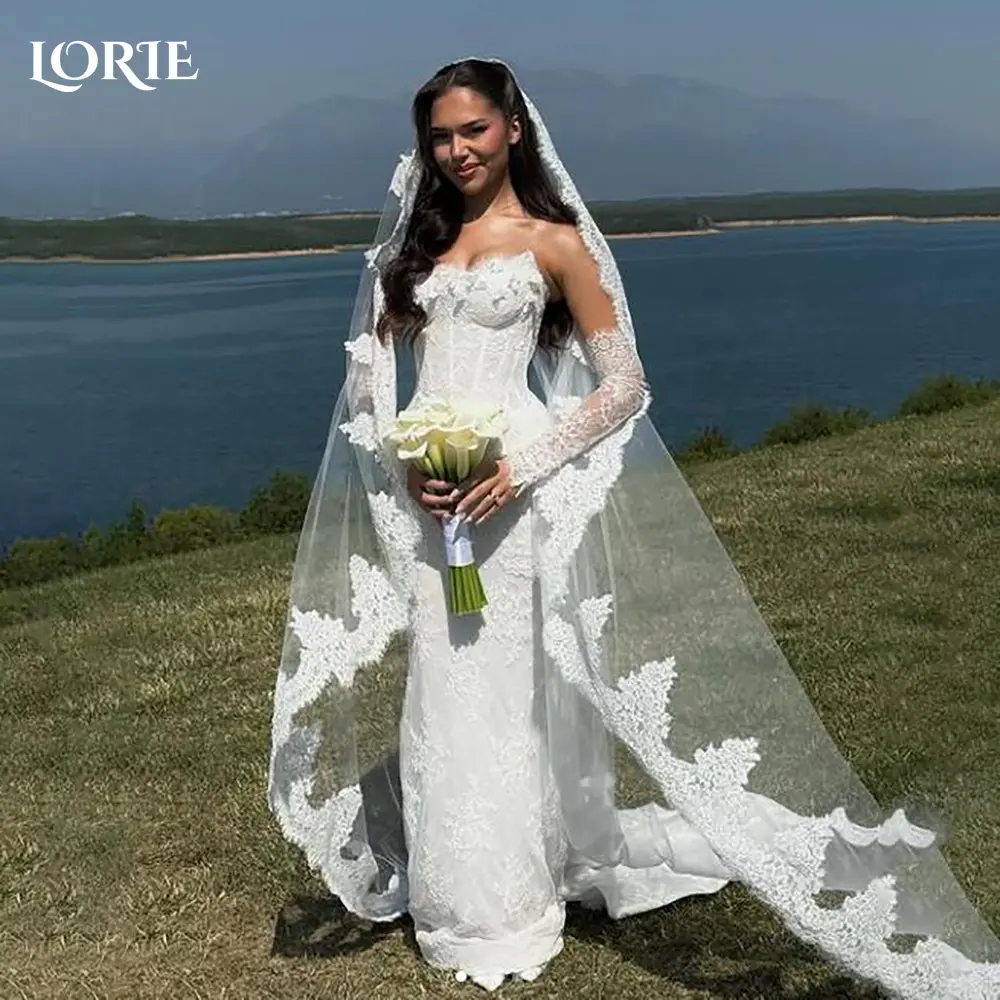 LORIE Mermaid Wedding Dress Sweetheart Lace Appliques Flowers Bride Gown Elegant Beach Boho Bride Dress Sexy vestidos de novia