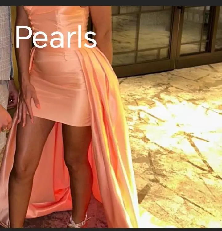 Customizable Prom Dress Orange Off the Shoulder Column Mini Gown with Detachable Train