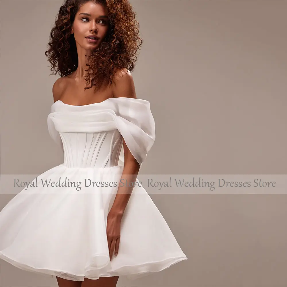 Short Wedding Dress for Bride Off the Shoulder Corset Mini Wedding Gowns White Organza A Line Lace Up Elegant Bridal Dresses